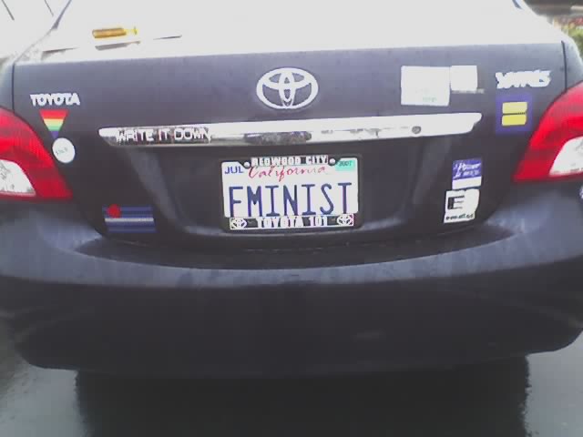 A car number plate that spells out "feminist"